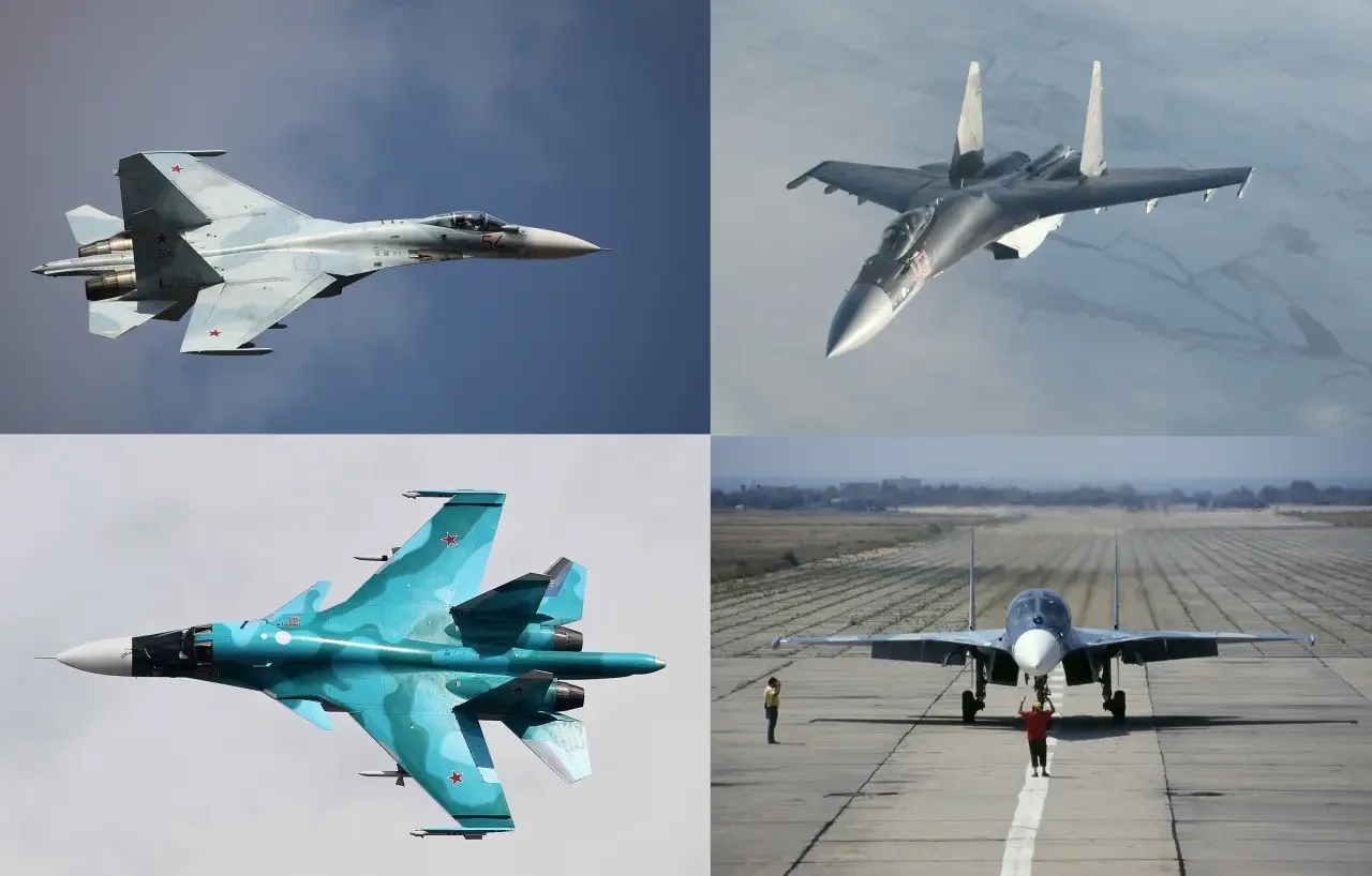 Су-27СМ3 и Су-35С (вверху), Су-34 и Су-27КУБ/Су-33УБ (внизу)