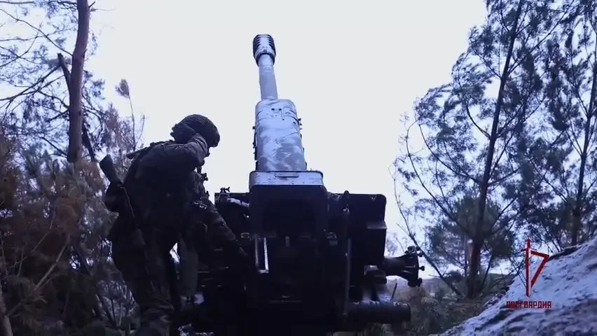 Орудие Д-30 Росгвардии на огневой позиции