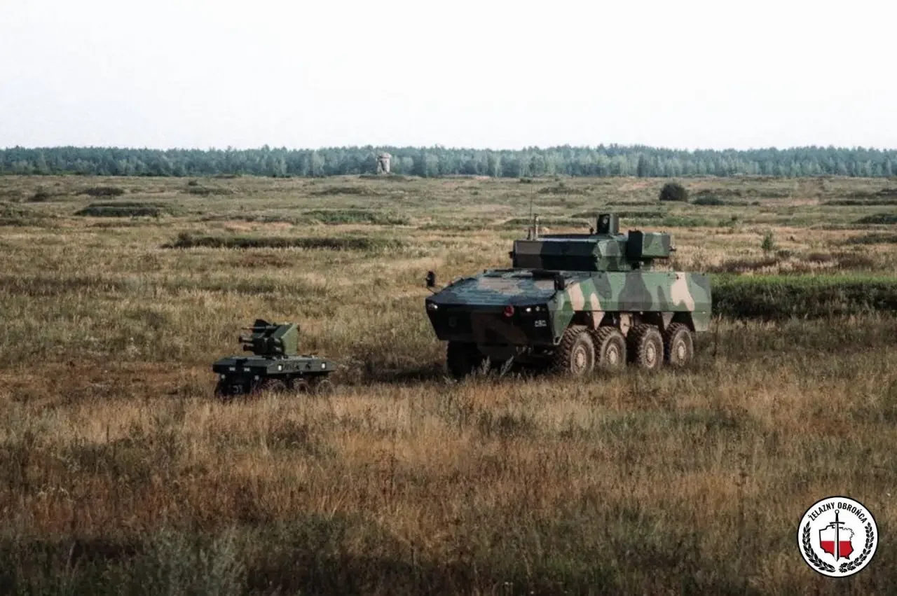 Боевой робот сопровождает БТР Rosomak