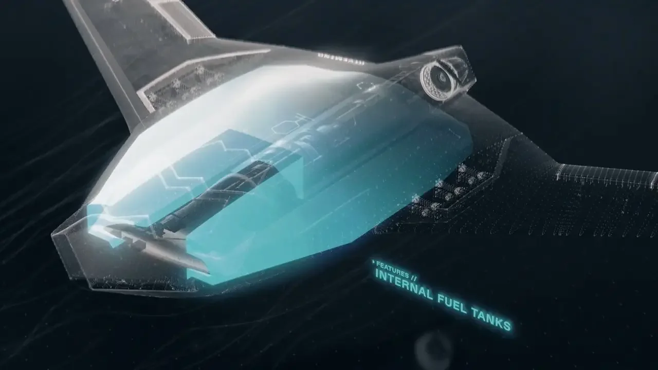 Компоновка корпуса — отмечен объёмный топливный бак