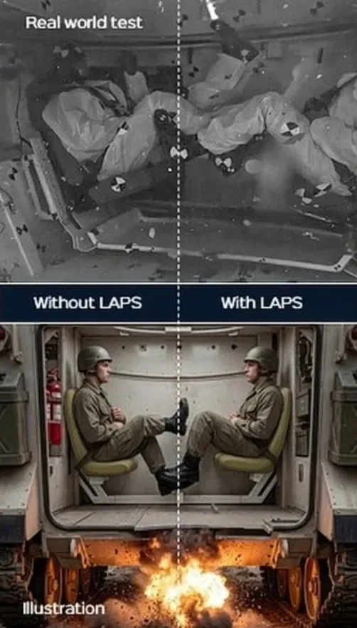 Результаты подрыва мины с манекенами и активной защитой ног LAPS.