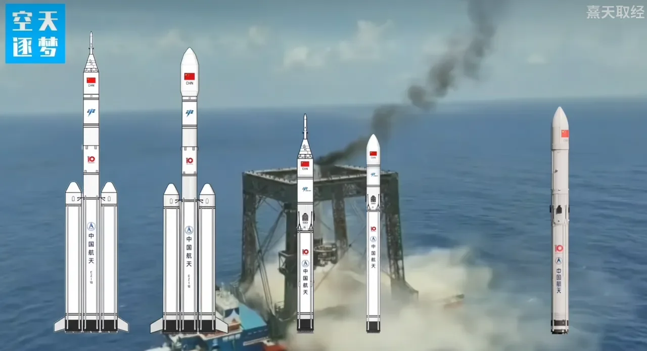 Слева направо: «Чанчжэн-10» с кораблём «Мэнчжоу»; «Чанчжэн-10» с посадочным модулем «Ланьюэ»